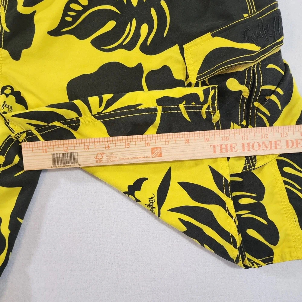 Quiksilver Mens XXL‎ Yellow Black Tropical Floral Cargo Board Shorts Swim Trunks